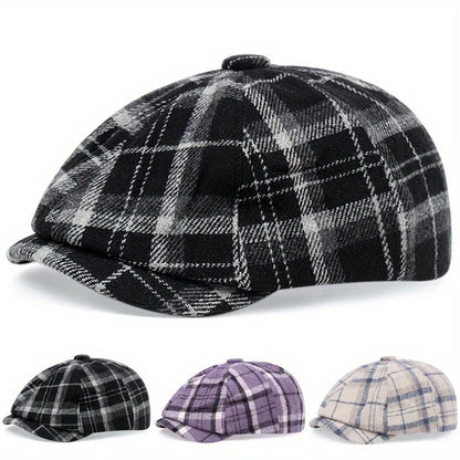 Men's And Women's Fashion Versatile Beret Casual Stripes Warm Octagonal Cap