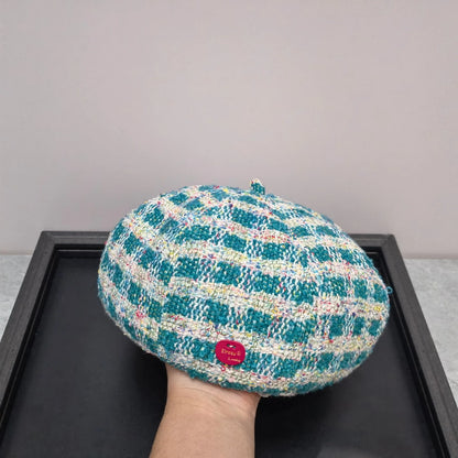 Autumn And Winter Color Plaid Korean Women Beret Cap
