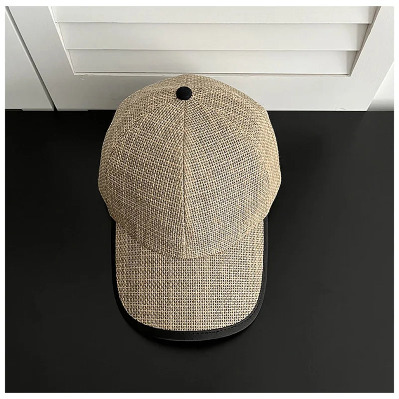 Straw Woven Baseball Cap Men Women Summer Breathable Peaked Sun Hat