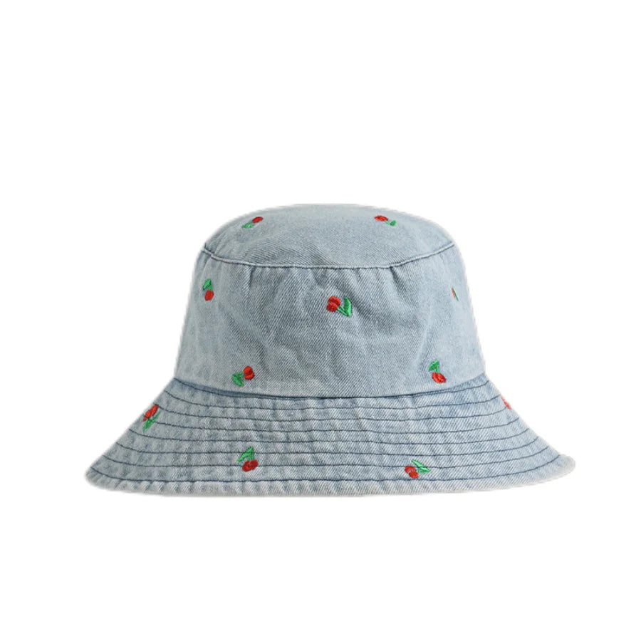 Spring Summer Strawberry Embroidery Denim  Bucket Hat