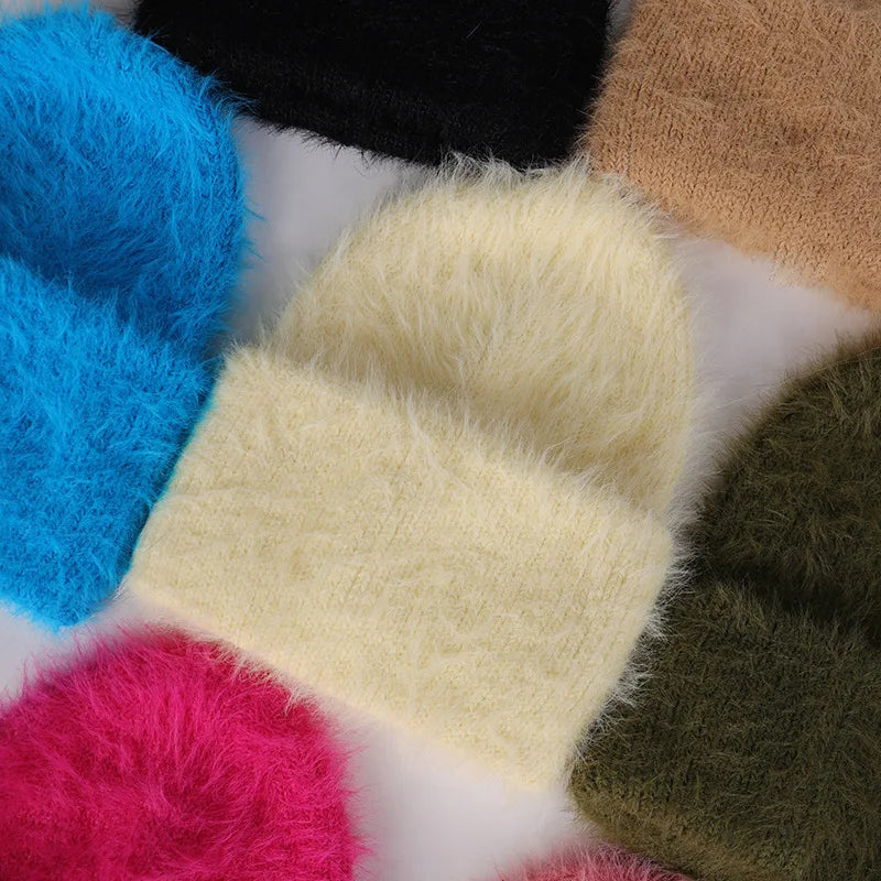 Candy Color Winter Hats Woman Cozy Knitted Beanie Women