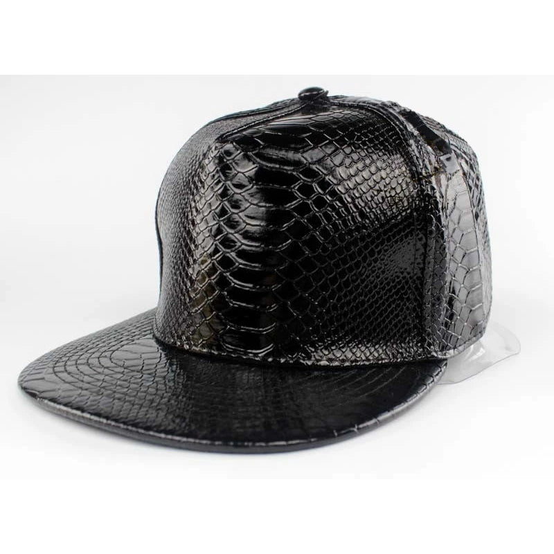 Solid Color Shiny Crocodile Leather Pattern Flat Edge Baseball Cap