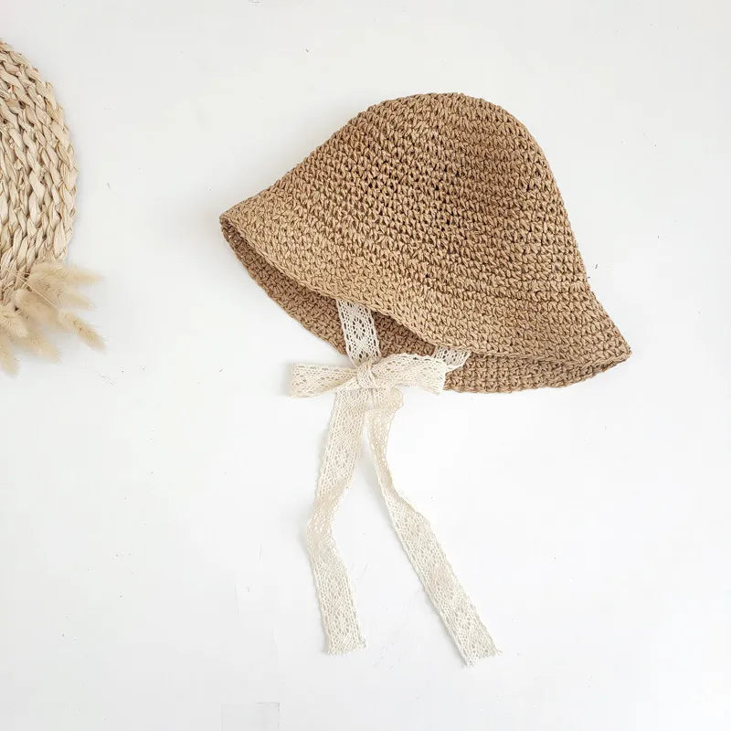 Fashion Lace Baby Hat Summer Straw Bow Baby Girl Cap