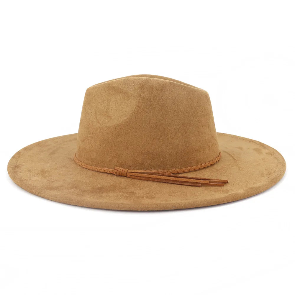 Suede Top Hat 9.5cm Wide Brim Fedora Hat Men Women