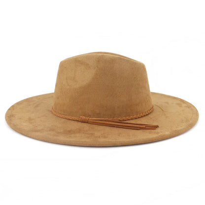 Suede Top Hat 9.5cm Wide Brim Fedora Hat Men Women