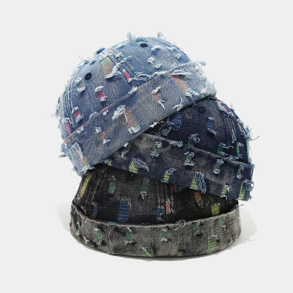 Retro Distressed Denim Patch Cap