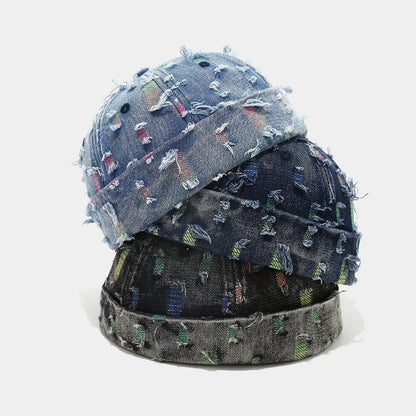 Retro Distressed Denim Patch Cap