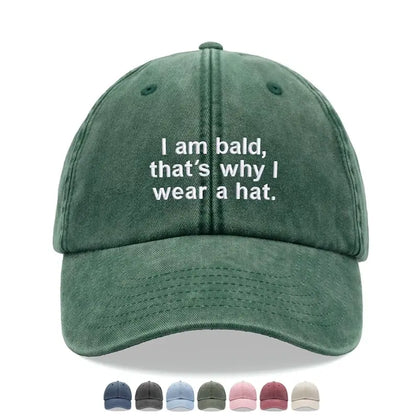 1pc "I Am Bald, That's Why I Wear A Hat" Baseball Cap,Vintage Washed Unisex Dad Hat