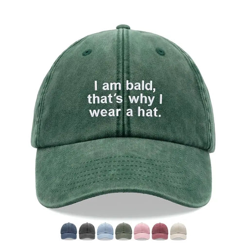 1pc "I Am Bald, That's Why I Wear A Hat" Baseball Cap,Vintage Washed Unisex Dad Hat