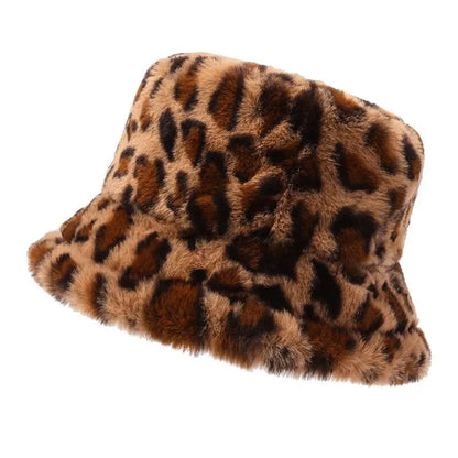 Hat Woman Winter Show Face Little Leopard Print Fisherman Hat