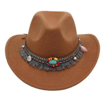 Ethnic Style Western Cowboy Hat Wide Brim Roll Brim Cowgirl Cap