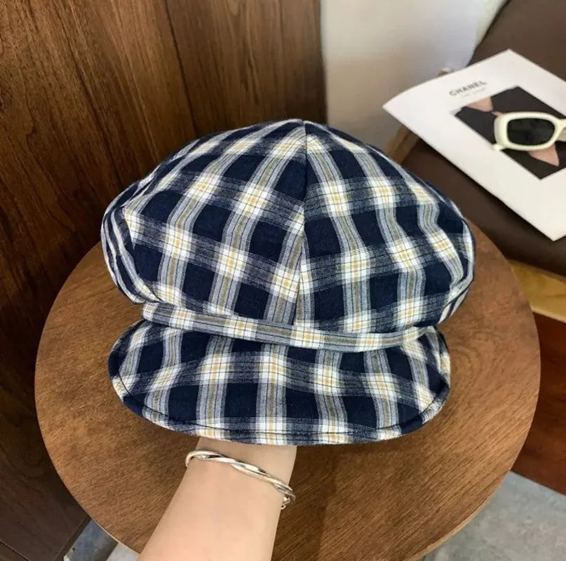 Japanese Retro Plaid Beret Female Summer Vintage Korean Cap