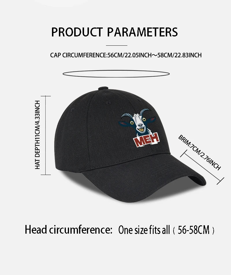 Goat Head MEH Print Soft Top Baseball Cap Soft Comfortable Breathable Adjustable Playful Quirky Trendy Fashionable Unisex