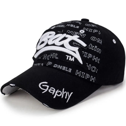 Versatile Broken Hole BAT Embroidery Adjustable Peaked Cap Casual Sunscreen Hats Outdoor Sports
