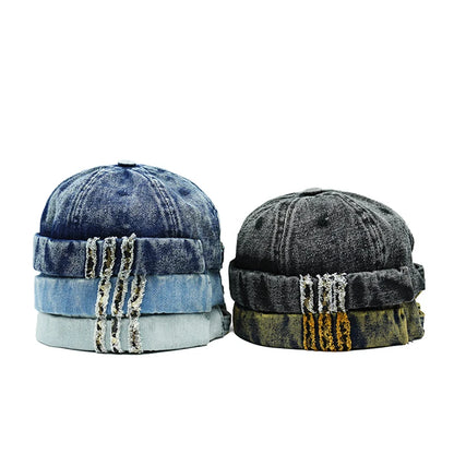 Retro Denim Docker Cap Splicing Style Brimless Caps