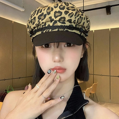 Women Leopard Berets Autumn Winter Vintage Octagonal Cap