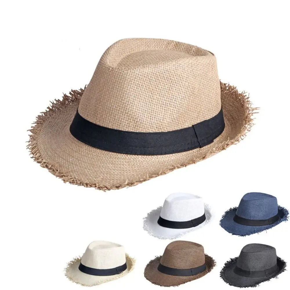 Straw Sun Hat Casual Breathable Cowboy Wide Brim Jazz Hat