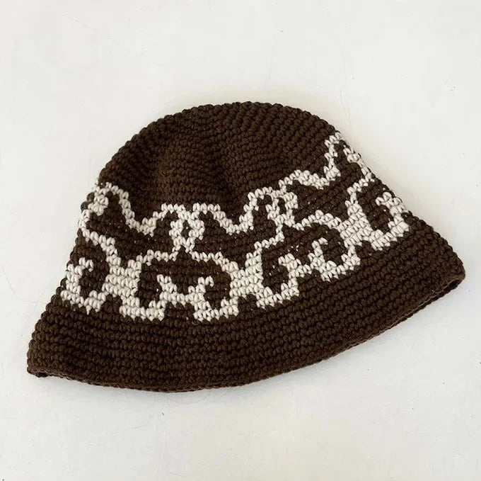 Korean Autumn Winter Retro Crochet Knitted Wool Bucket Hat Women