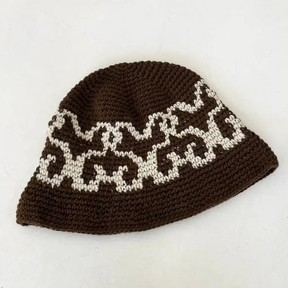 Korean Autumn Winter Retro Crochet Knitted Wool Bucket Hat Women