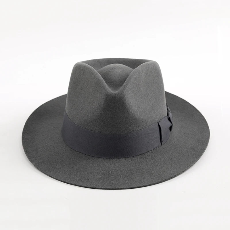 New British 100% Wool Felt Hat Men Fedora Big Size Raw Edge Brim Satin Lined Gangster Hat