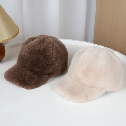 Fashion Solid Color Fluffy Faux Fur Baseball Hat