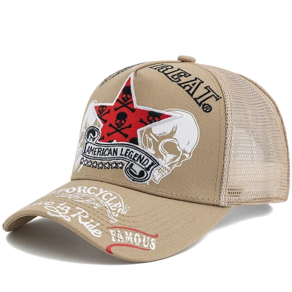 Unisex Punk Style Cap Red Star Skull Crossbones Embroidery Baseball Cap