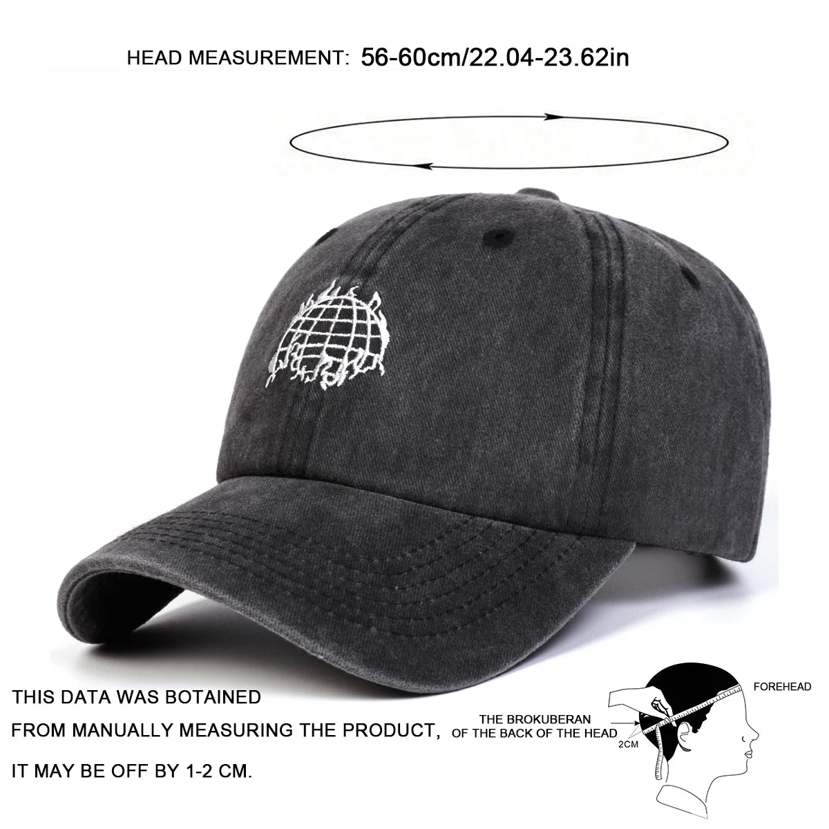 Unisex Earth Embroidery Washed Baseball Cap Spring Autumn