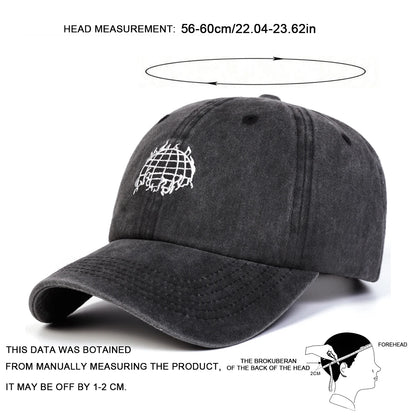 Unisex Earth Embroidery Washed Baseball Cap Spring Autumn
