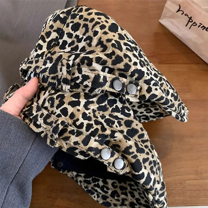 Fashion Retro Leopard Print Cap Baker Peaked Comfortable British Peaked Cap