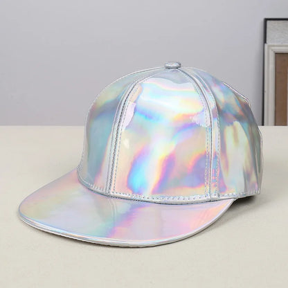 Adjustable Shiny Hat Breathable Holographic Pu Leather Baseball Cap