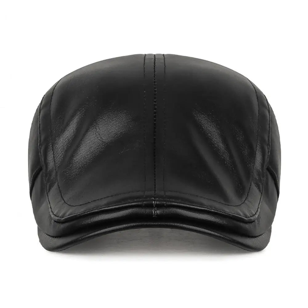 Men Retro Leather Newsboy Caps Autumn Winter Visor Beret Thicken Warm Hat