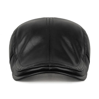 Men Retro Leather Newsboy Caps Autumn Winter Visor Beret Thicken Warm Hat