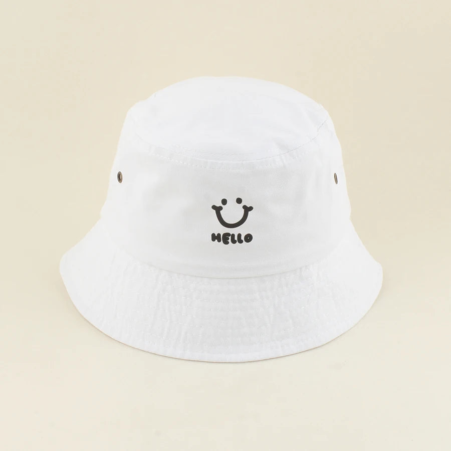 Baby Summer Sun Hat Kids Cartoon Smiling Face Hello Letter Bucket Hat