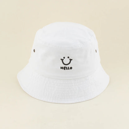 Baby Summer Sun Hat Kids Cartoon Smiling Face Hello Letter Bucket Hat