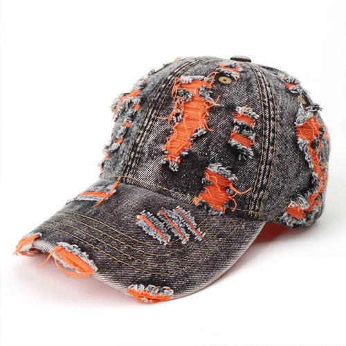 Retro Washed Denim Ripped Color Baseball Cap