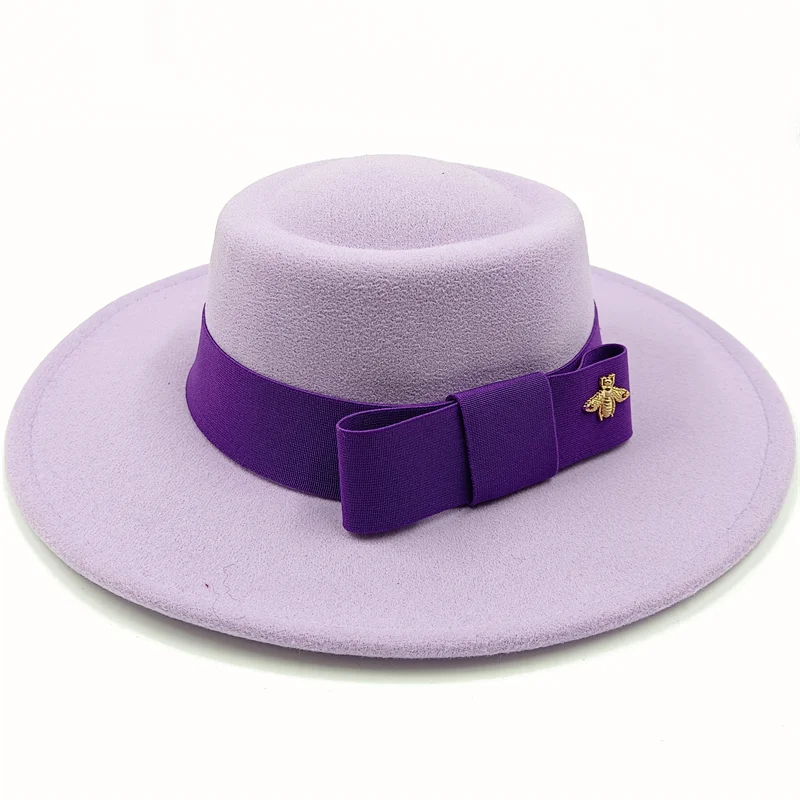 Bow Tie Fedora Hat Winter Round Bumpy Surface Flat Top