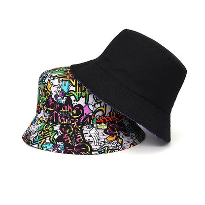 Double sided Outdoor Sun Hat Hip-Hop Cap Fishing Fisherman Graffiti Hat Men Women