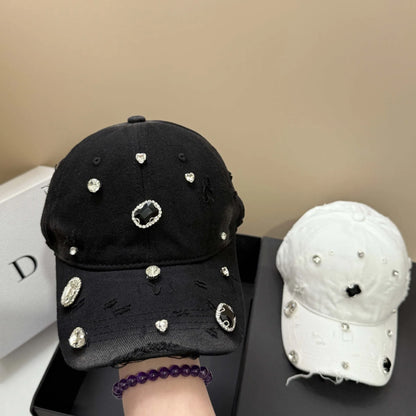 Luxury Rhinestone Hole Cotton Washed Baseball Cap