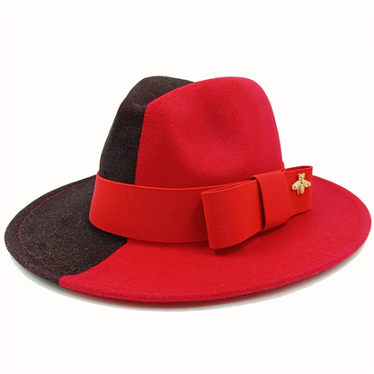 Bow Tie Fedora Hat Winter Round Bumpy Surface Flat Top