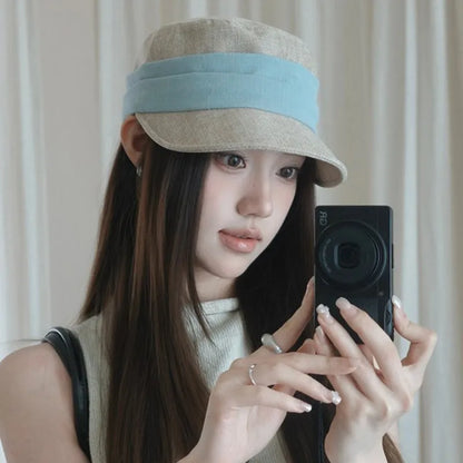 Retro Pleated Imitation Linen Flat Top Equestrian Hat Women's