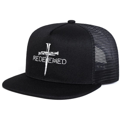 Unisex Redeemed Cross Embroidery Hip-hop Net Hats Spring Summer