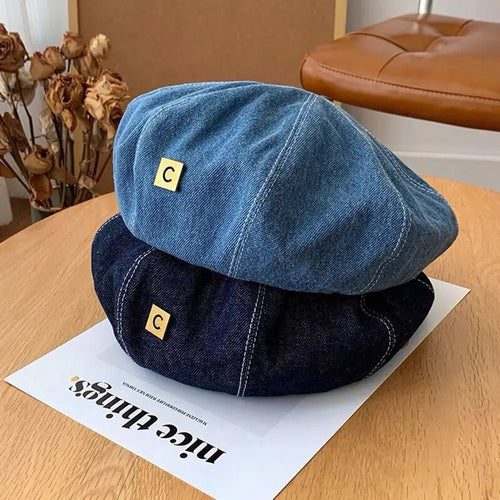 Fashion Denim Women Beret Hat Adjustable Retro Painter Hats