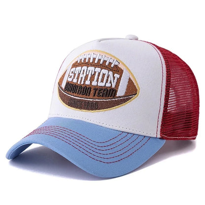Unisex Rugby Pattern Mesh Trucker Hat Summer Breathable Baseball Cap