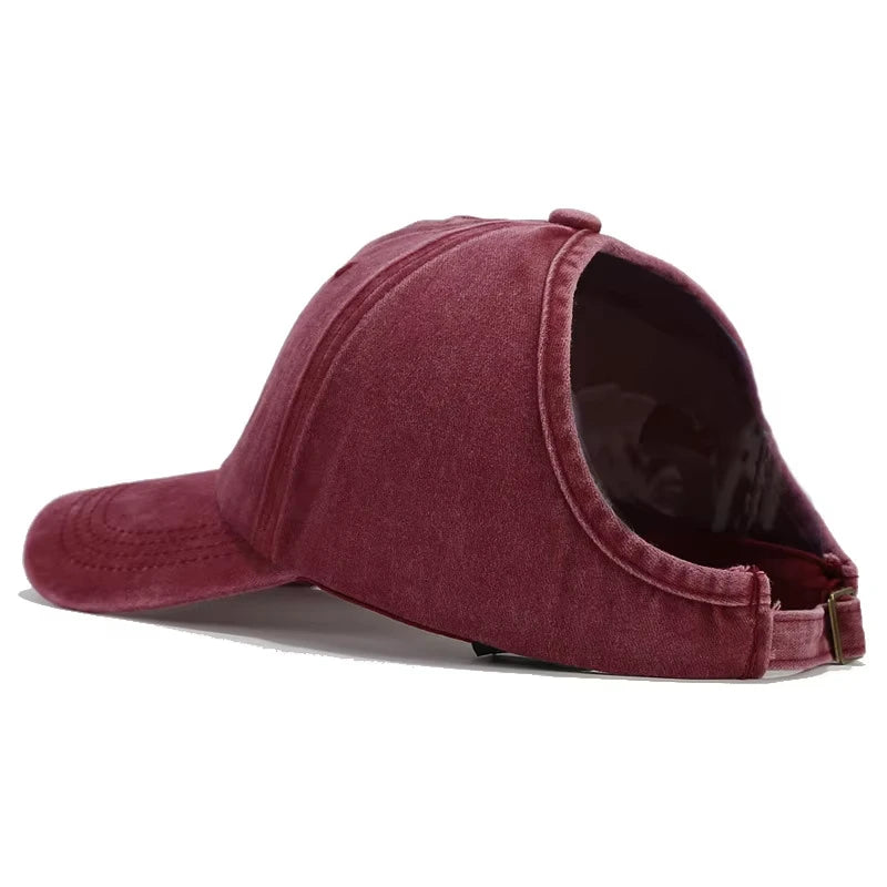 Retro Washed Little Heart Embroidered Ponytail Baseball Cap
