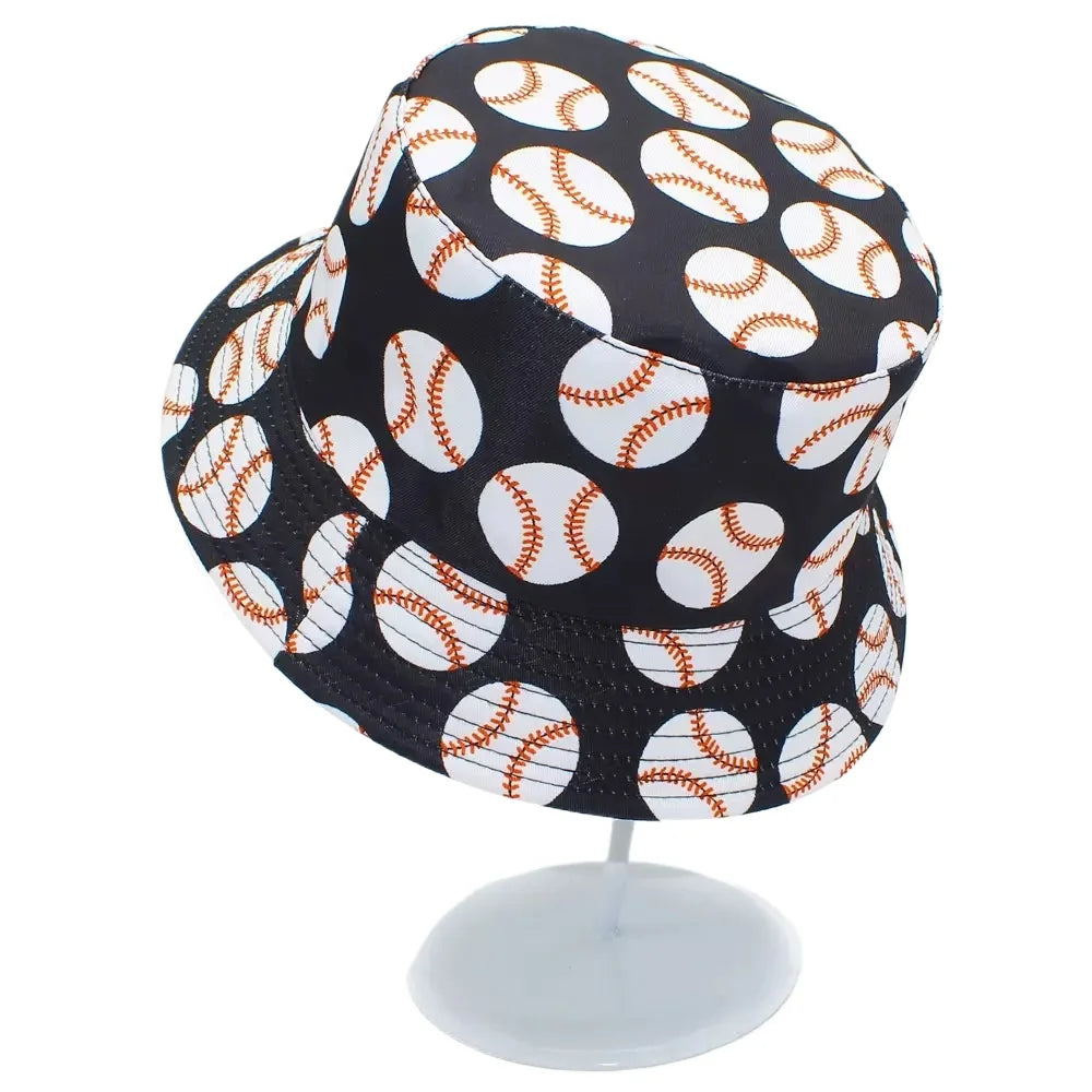Baseball Pattern Print Bucket Hats Women Men Summer