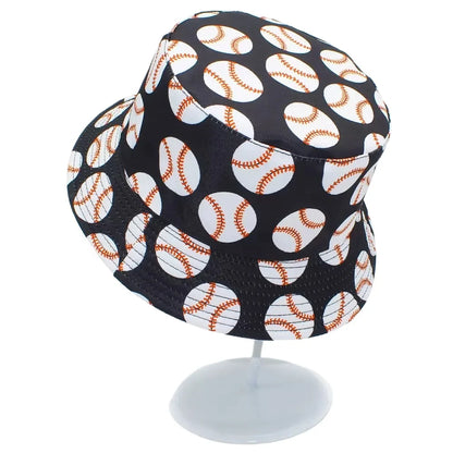 Baseball Pattern Print Bucket Hats Women Men Summer