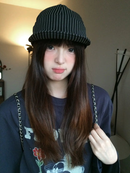 Japan-Style Literary White Stripes Baseball Cap For Women