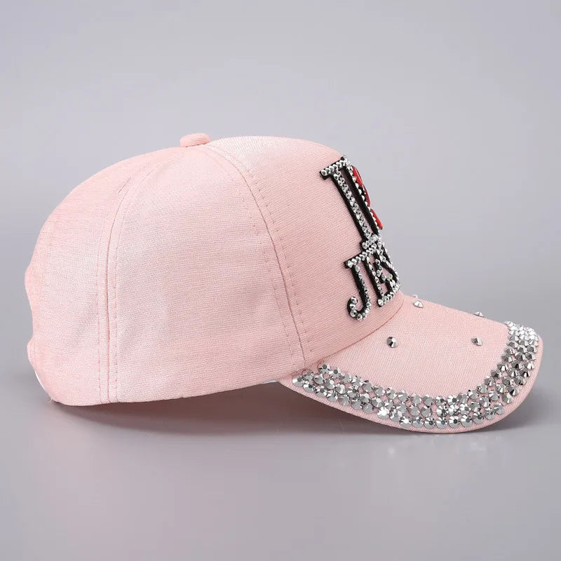 Fashionable Letter-Stitched Diamond-Encrusted Women's Baseball Cap