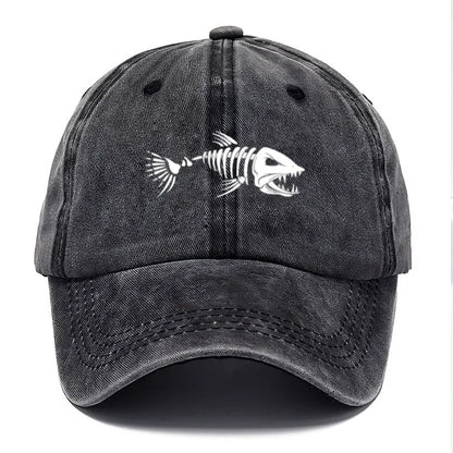 Customize Fish Bone Print Vintage Washed Cotton Baseball Cap