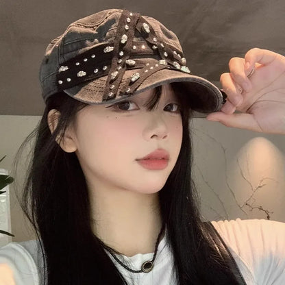 Women's New Hats Sweet Cool Style Five Pointed Star Washed Denim Cap